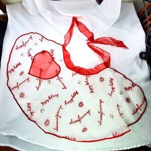 VTG Sheer Organza Christmas Happy Holiday Half Apron White and Red See-Through
